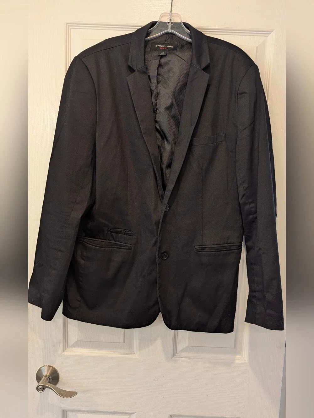 Structure Slim Fit Black Suit Jacket Blazer Size L Modern Formal 2 Button Prom